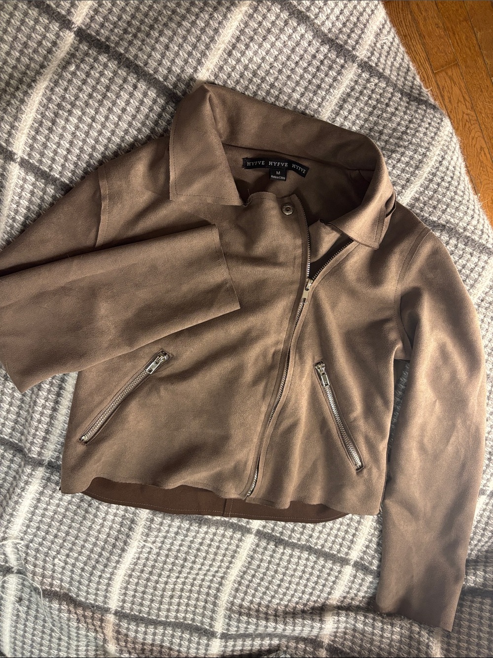 HYFVE Taupe Faux-Suede Zip Front Jacket